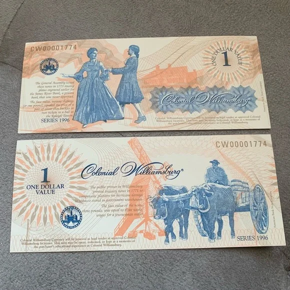 VTG Colonial
Williamsburg Bundle of 10 
One Dollar Bills 1996 in Orig Pamphlet - Picture 6 of 16